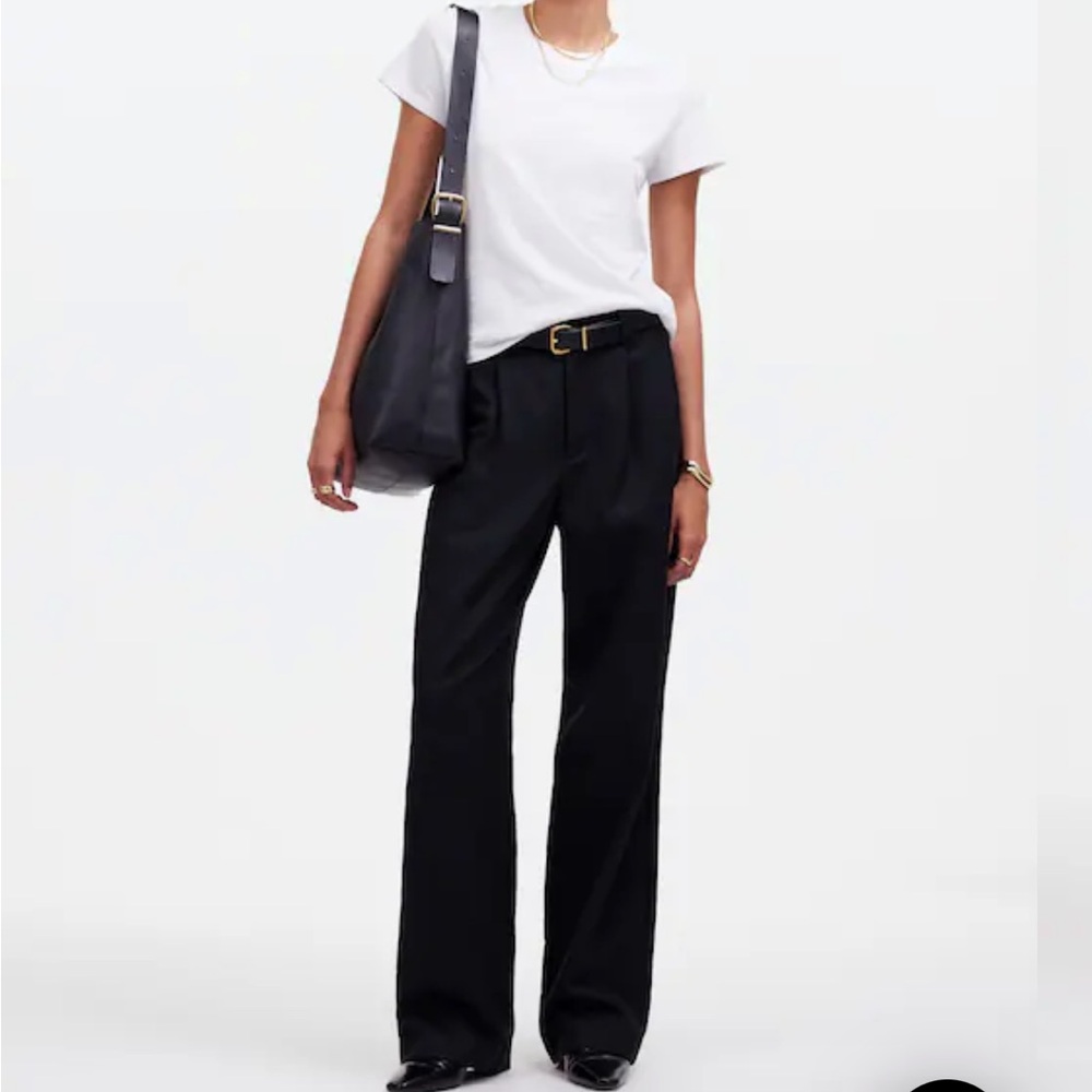 Madewell petite slouchy straight pants in drapey twill black